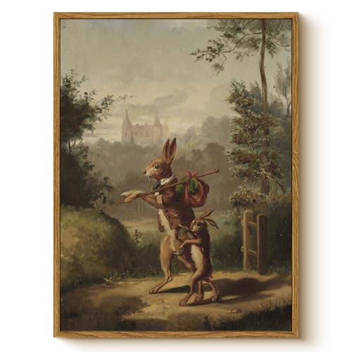 WHASAYART Easter Bunny Decor Vintage Rabbit Framed Canvas Wall Art 12x16 - color: Going Home, size: 16"L x 12"W