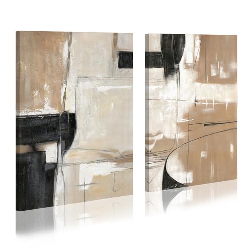 WALLSUP DECOR Abstract Geometric Shapes Illustrations Modern Abstract Painting Wall Art - Black And Brown canvas wall decor For Living Room Bedroom Office Hallway(Brown&Blcak, 16 * 11) - color: Black and Brown, size: 11"x16"x2