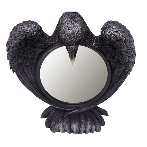 Raven Mirror – 12 Inch Hand-Painted Cold Cast Resin Gothic Raven Tabletop Mirror, Freestanding Decorative Vanity Mirror for Home Décor