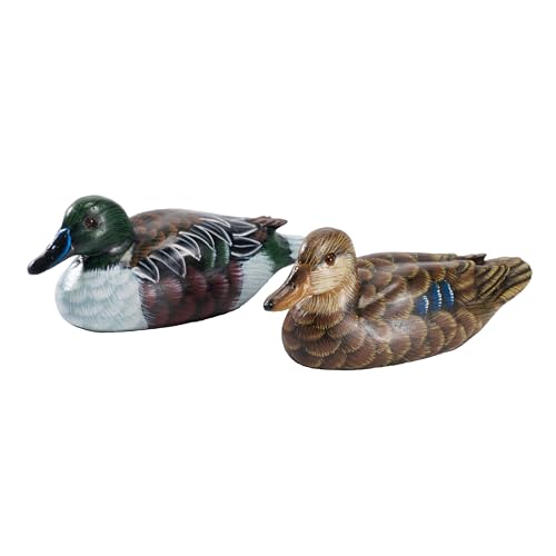 Hand-Painted Mallard Duck Sculpture Set, Realistic Artwork