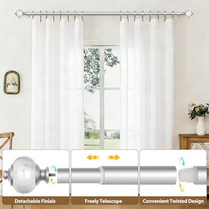 KAMANINA 1 Inch Curtain Rods for Windows 72 to 144 Inch, Silver Drapery Rod - color: Light Silver, size: 72-144"