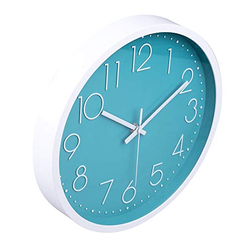 jomparis 12 Inch Silent Non-Ticking Battery Operated Round Turquoise Wall Clock Easy to Read for Pool/Home/Office/School/Kitchen/Bedroom/Living Room Teal Clocks - color: 1 Pack - Teal, size: 12 Inch