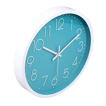 jomparis 12 Inch Silent Non-Ticking Battery Operated Round Turquoise Wall Clock Easy to Read for Pool/Home/Office/School/Kitchen/Bedroom/Living Room Teal Clocks - color: 1 Pack - Teal, size: 12 Inch