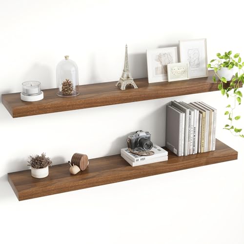Acovy 40 Inch Floating Shelves, 8 Inch Deep Floating Shelves for Wall, Hanging Shelf with Invisible Brackets, Deep Shelves for Bathroom, Bedroom, Living Room, Walnut, Set of 2 - color: Walnut, size: 8"Wx40"L-2pcs