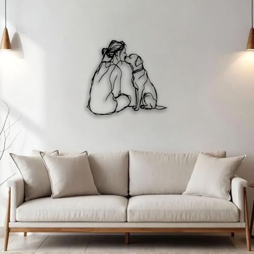 Woman Dog Metal Wall Decor - Pet Lover Room Decor Wall Art Home Decor for Living Room, Bedroom, Dining Room, Bathroom, Office, Pet Shop (Black)