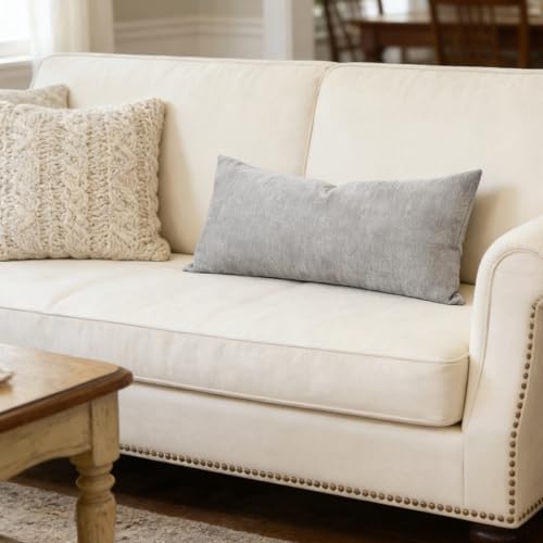 Slow Cow Chenille Lumbar Throw Pillow Cover 12 x 24 Inches Grey - color: D-chenille Grey, size: 24" x 12" (Pack of 1)