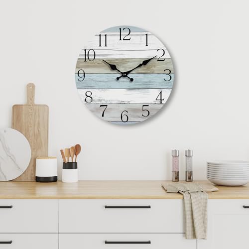 14 Inch Wall Clock, Silent Battery Operated Analog Clock, Blue - color: A-blue White Brown, size: 14"