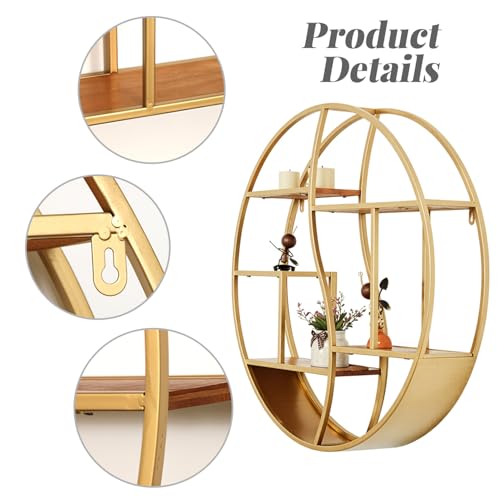 Round Wall Shelf,Decorative Circle Floating Shelves - color: Gold