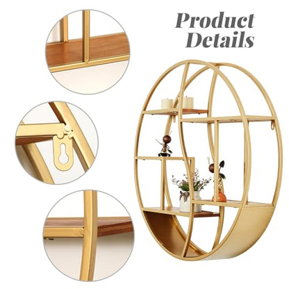 Round Wall Shelf,Decorative Circle Floating Shelves - color: Gold