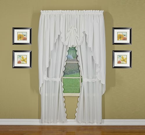 Today's Curtain, AMZ Orleans Scallop Curtain, White 63" Panel Pair and Tieback,4-Piece-Set, 60" W x 63" L, White - color: White, size: 60"W x 63"L (Pack of 1)