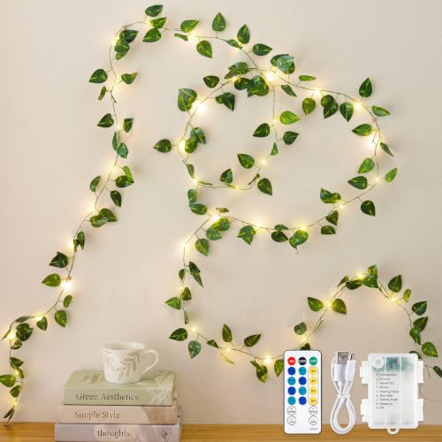 Vines with Fairy Lights,13FT Faux Pothos Garland with Remote - color: Pothos, size: 40 LED-Battery & USB