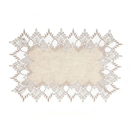 2 Pcs Lace Doily, 12"*18" Rectangle Neutral Earth Tones Beige Lace Coffee Table Topper Linen Style Tablecloth Placemats with Embroidery Edge for Dining Room - size: 12*18"