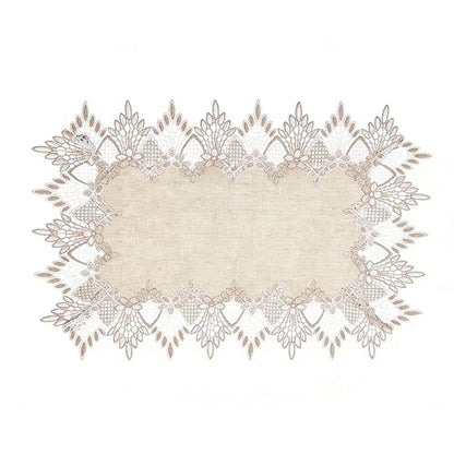 2 Pcs Lace Doily, 12"*18" Rectangle Neutral Earth Tones Beige Lace Coffee Table Topper Linen Style Tablecloth Placemats with Embroidery Edge for Dining Room - size: 12*18"