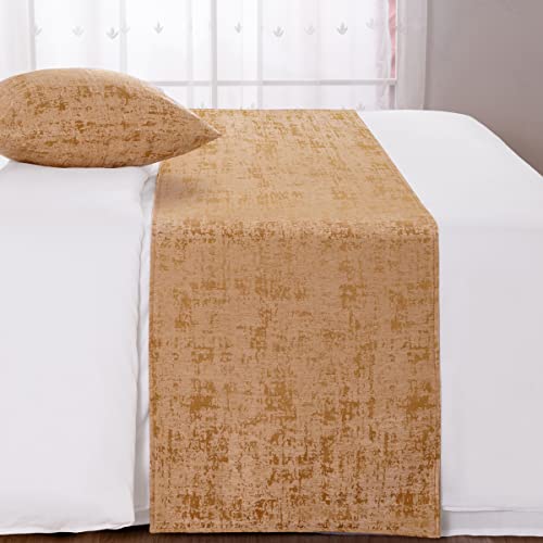 AMBERIS Bed Runner Gold, Chenille Soft No Fading Modern Bed Scarf (Pillowcases Sold Separately) - color: Gold, size: 6'11" x 1'8" (for 1.5m Bed)