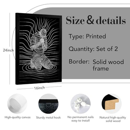 AUUAUU 2 Pcs Black and White Abstract Wall Art 16x24 Inches Black Framed - color: Black Framed Abstract Prayer, size: 16x24 Inch