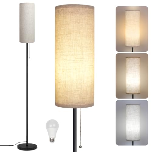 Floor Lamp for Living Room, Modern Standing Lamps with Lampshade, Minimalist Tall Lamp with Chain Switch for Living Room, LED Bulb Included (Beige Shade) - color: Beige Shade