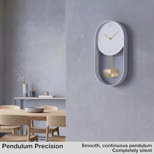 Driini Modern Pendulum Wall Clock – Small Vertical Design in White and Gold - color: 2. White