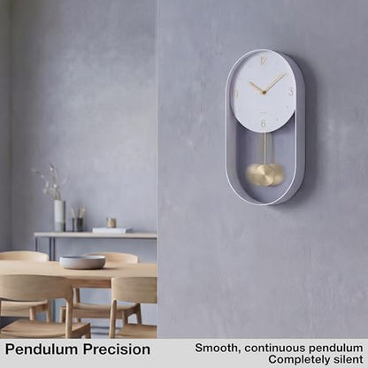 Driini Modern Pendulum Wall Clock – Small Vertical Design in White and Gold - color: 2. White