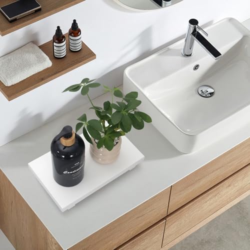 White Wooden Bathroom Tray Soap Dispenser Holder for Kitchen Sink Counter - color: White, size: 10" x 6" x 1.6"