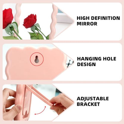 Wave Table Desk Vanity Makeup Mirror Small Make Up Office Mirror Pink - color: Pink