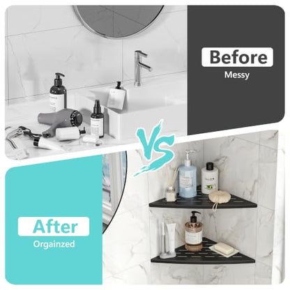 Qeke 2 Pack Corner Shower Shelf Black, 11.5" Recessed Tile Shower Shelf - color: Matte Black