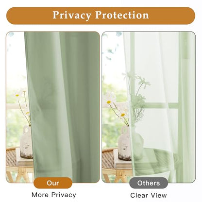 RYB HOME Non See Through Sage Green Sheer Curtains 63 inches Long - color: Sage Green, size: 52"W x 63"L (Pack of 2)