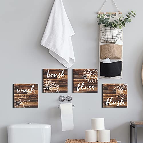 Jetec 4 Pcs Rustic Bathroom Wall Art Pictures, Brown Wooden Signs