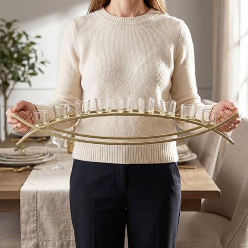 Seraphic Table Centerpiece for Dining Room, Extra Long Candle Holder, Gold - color: Gold/Clear, size: 10 Cup