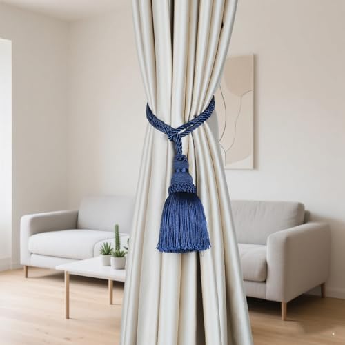 2 Pack Curtain Tie Backs Rope Tassels for Curtain Holdback - color: Navy, size: 2p
