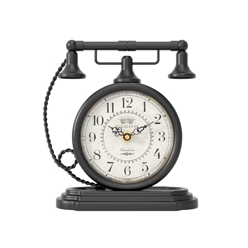 Black Vintage Table Clock, Antique Telephone Style Mantel Clocks - color: Black