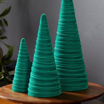 Your Heart's Content Green Velvet Trees Set of 3 (Green) - color: Green