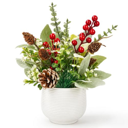 Der Rose Christmas Centerpiece for Tables, Small Fake Plants in White Pot - color: Red