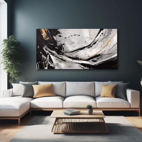 XIANSHOU Black and White Wall Art for Living Room/ 24x48 Inches Abstract Painting/Modern Artwork for Bedroom Home Office Wall Decorations - color: Black, size: 48"L x 24"W