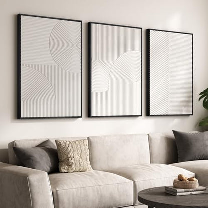 Large 3D Textured Modern White Abstract Wall Art for Living Room, 3 Piece - color: White --B, size: 24"w X 36"h X 3pcs