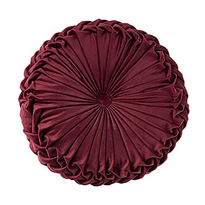 Teieas Round Pillows Velvet Pleated Circle Pillow Floor Pillows Burgundy - color: Burgundy