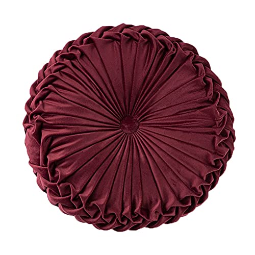 Teieas Round Pillows Velvet Pleated Circle Pillow Floor Pillows Burgundy - color: Burgundy