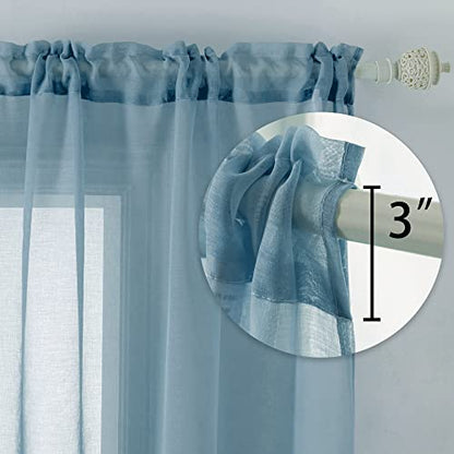 DUALIFE Stone Blue Sheer Curtains 63 Inch Length,Faux Linen Semi Sheer Curtain Drapes for Living Room Bedroom Nursery Bathroom Privacy Voile Window Treatment Panels,52 x 63 Inches,Dusty Blue - color: Blue, size: 52"W x 63"L (Pack of 2)