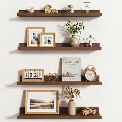 Axeman Picture Ledge Shelf, 24 Inch Walnut Floating Shelves Set of 4 - color: Walnut, size: 24 Inch