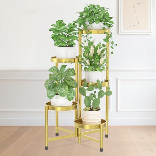 iDavosic.ly Plant Stand Indoor Outdoor, 5 Tier Metal Corner Shelf, Gold - color: Gold, size: 5 Tiers