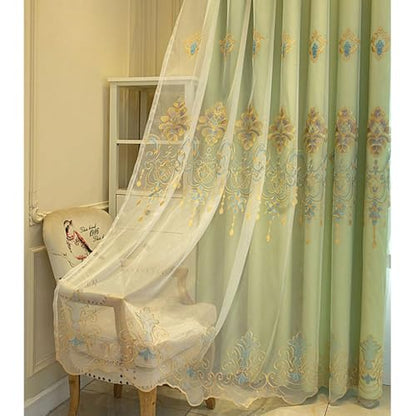 Amidoudou European Curtains with Attached Valance, 1 Pair Double Layer Window Drapes for Living Room & Bedroom, Green, 51x90 Inch - color: Green, size: 51"W x 90"L (Pack of 2)