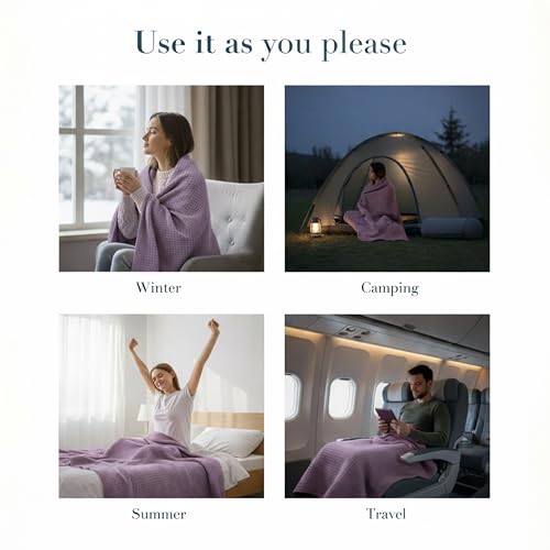 100% Cotton Waffle Weave Blanket for Hot Sleepers, Twin 92" x 68" - color: Lavender, size: Twin(92"x68")