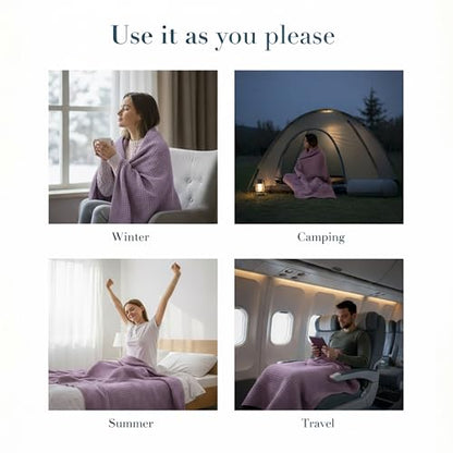 100% Cotton Waffle Weave Blanket for Hot Sleepers, Twin 92" x 68" - color: Lavender, size: Twin(92"x68")