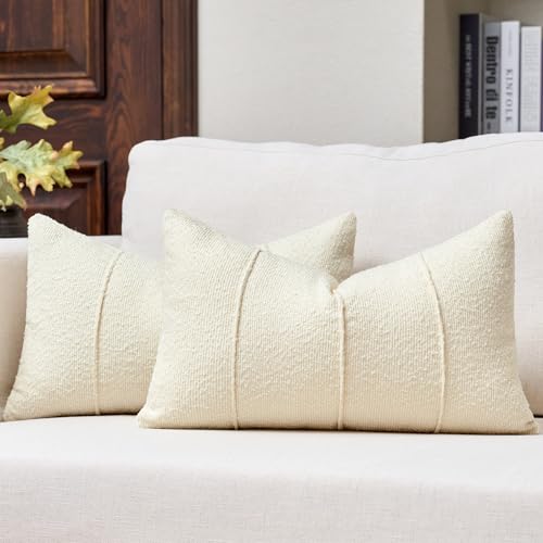 Textured Boucle Throw Pillow Covers 12x20 Inch Set of 2 Cream - color: Cream, size: 20" x 12" (Pack of 2)