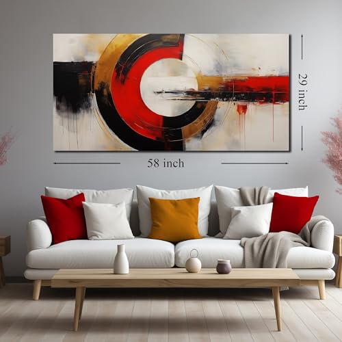 AUUZAIUA Abstract Canvas Wall Art Black and Red Geometry Prints 29x58 In - color: red, size: 29"L x 58"W