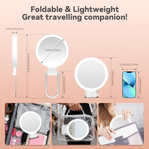 Travel Makeup Mirror with Lights-1/30X Magnifying Rechargeable Double-Sided