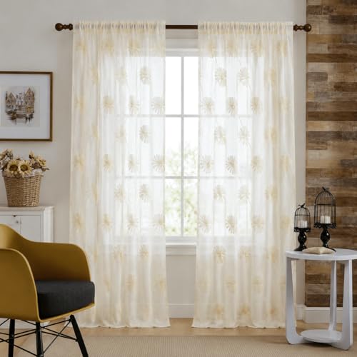 VOGOL Floral Embroidered Sheer Curtains, 52 x 84, 2 Panels, Rod Pocket - color: Matching Sheer, size: 52"W x 84"L (Pack of 2)
