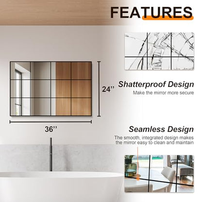 Delma Window Pane Mirror for Wall, 24"x36" Window Mirror Black - size: 36"L x 24"W
