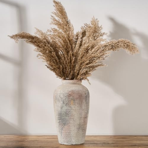 Emotionally Grounded Vase, Vaseking Large Ceramic Rustic Vase, 11 inch Minimalist Decorative Farmhouse Tall Vases for Home Decor, Living Room, Enterway, Table Decoration, Fired Terra Clay - color: Gray