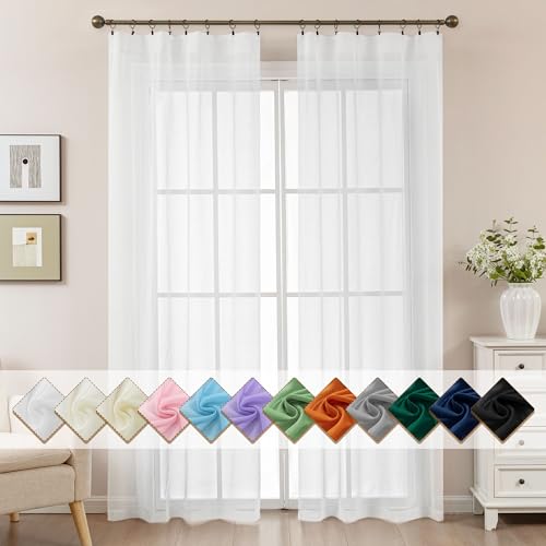 White Sheer Curtains 84 Inches Long Rod Pocket - color: White, size: 42"W x 84"L (Pack of 2)