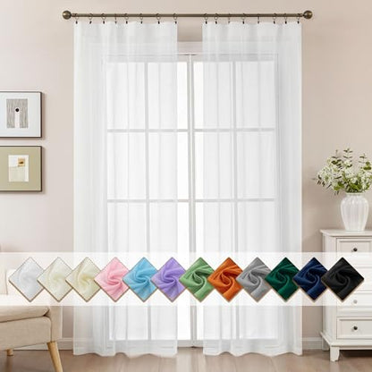White Sheer Curtains 84 Inches Long Rod Pocket - color: White, size: 42"W x 84"L (Pack of 2)